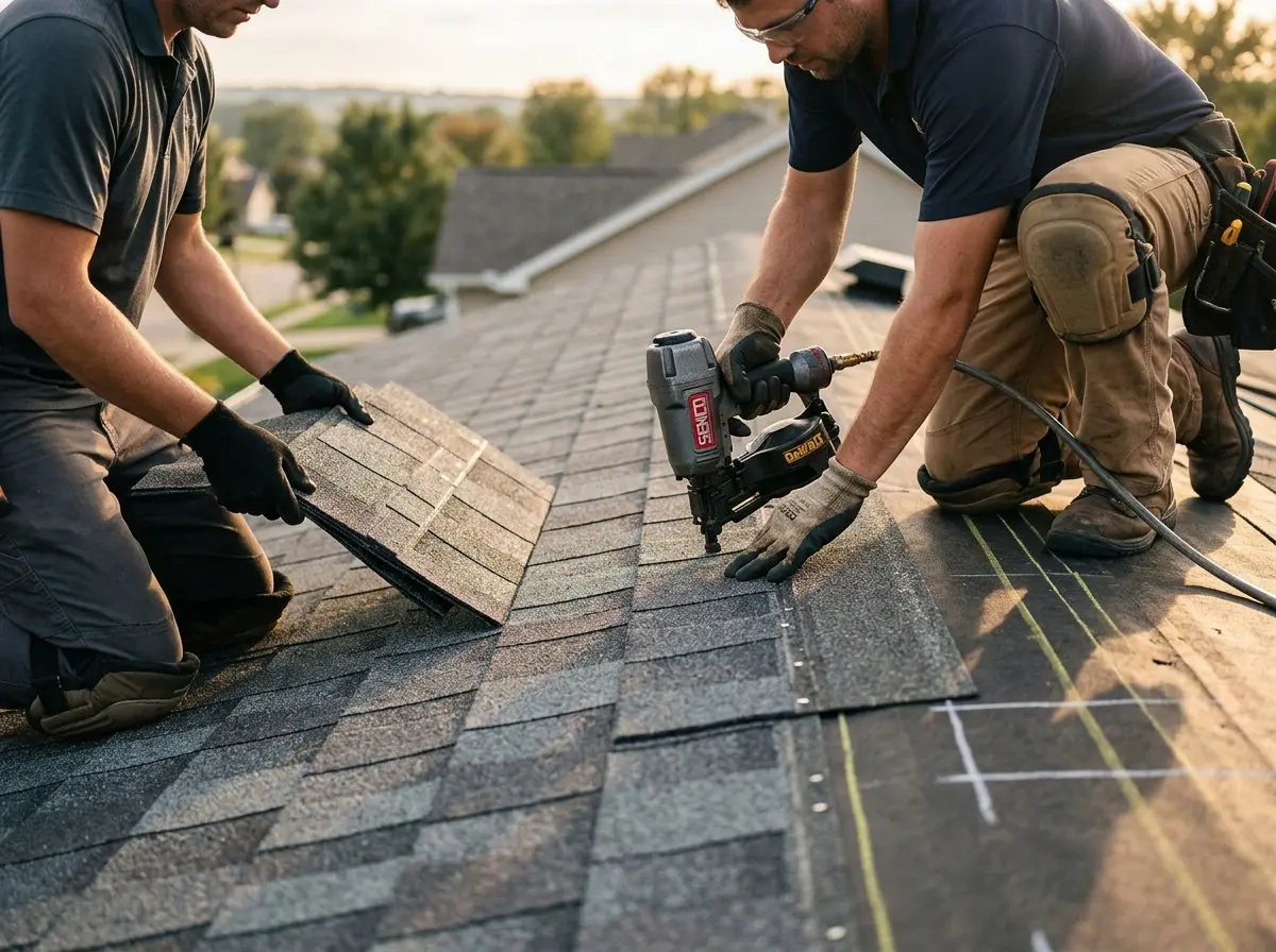 Professional roofer working on a residential roof in Red Bluff